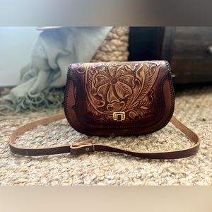 Handmade in Mexico Floral Leather Suede Embossed Crossbody Western Boho Purse